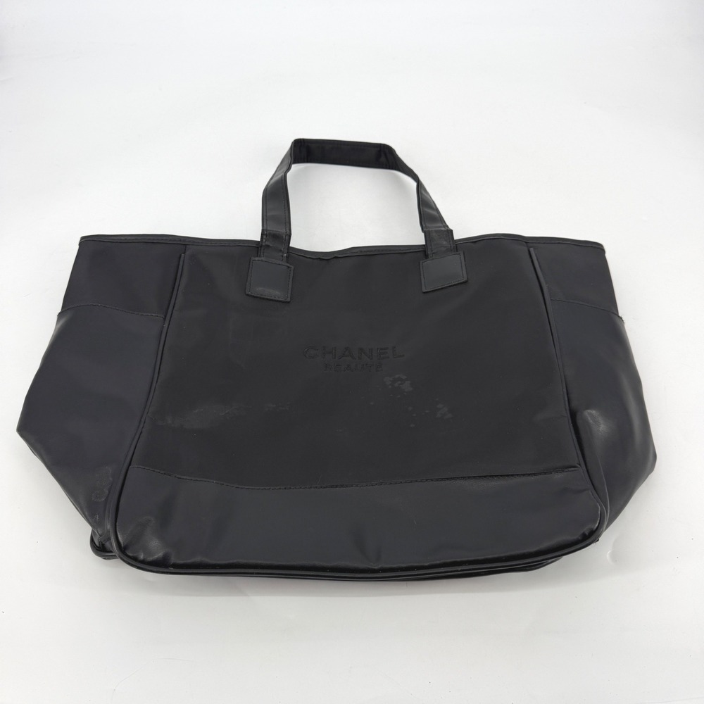Chanel Beaute Black Nylon Tote Bag VIP Gift Large Shoulder Bag Travel Carryall